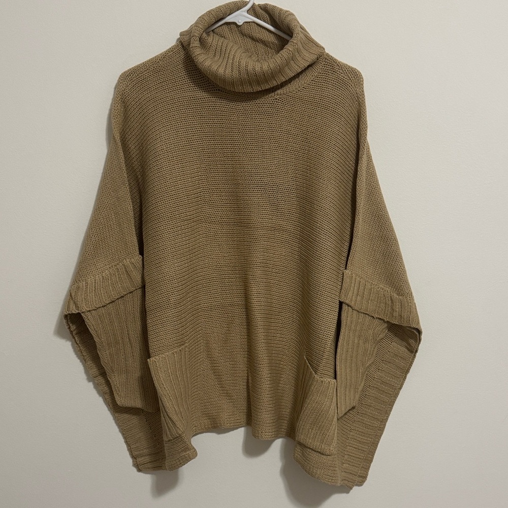 Noir Cozy Tan Turtleneck Sweater Cape/Poncho Oversized
